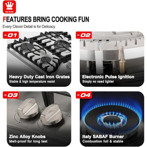 GASLAND 36 Inch 5 Burner Stainless-steel Built-in Gas Cooktop