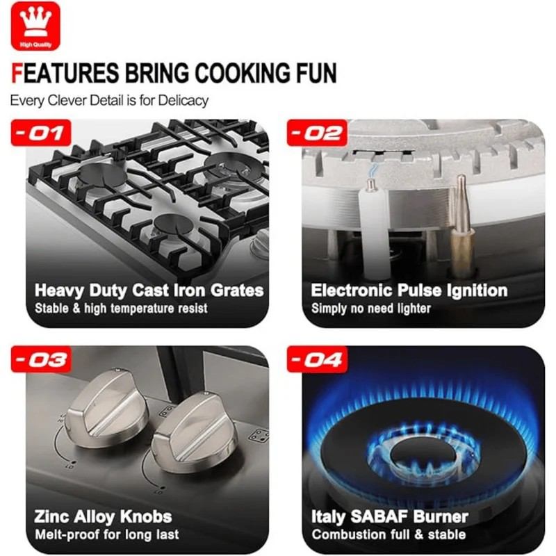 GASLAND 36 Inch 5 Burner Stainless-steel Built-in Gas Cooktop