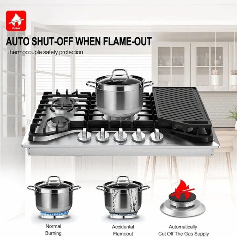 GASLAND 36 Inch 5 Burner Stainless-steel Built-in Gas Cooktop