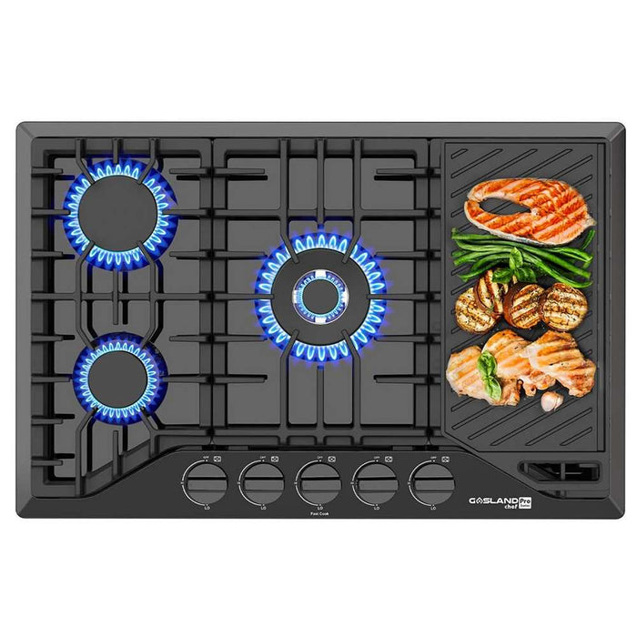 GASLAND 30 Inch 5 Burner Black Enamel Gas Cooktop with Reversible Grill/Griddle